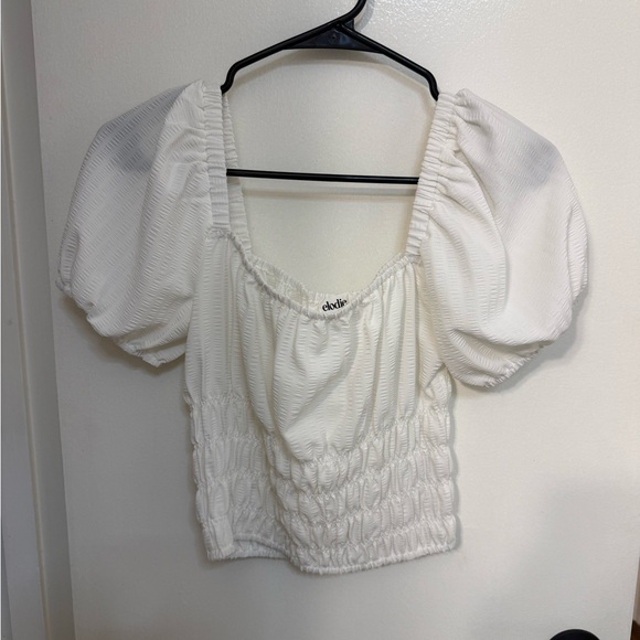Elodie Tops - Elodie Cream Puff Sleeve Smocked Crop Top